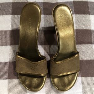 Gucci Metallic Gold Slide Heel Sandals